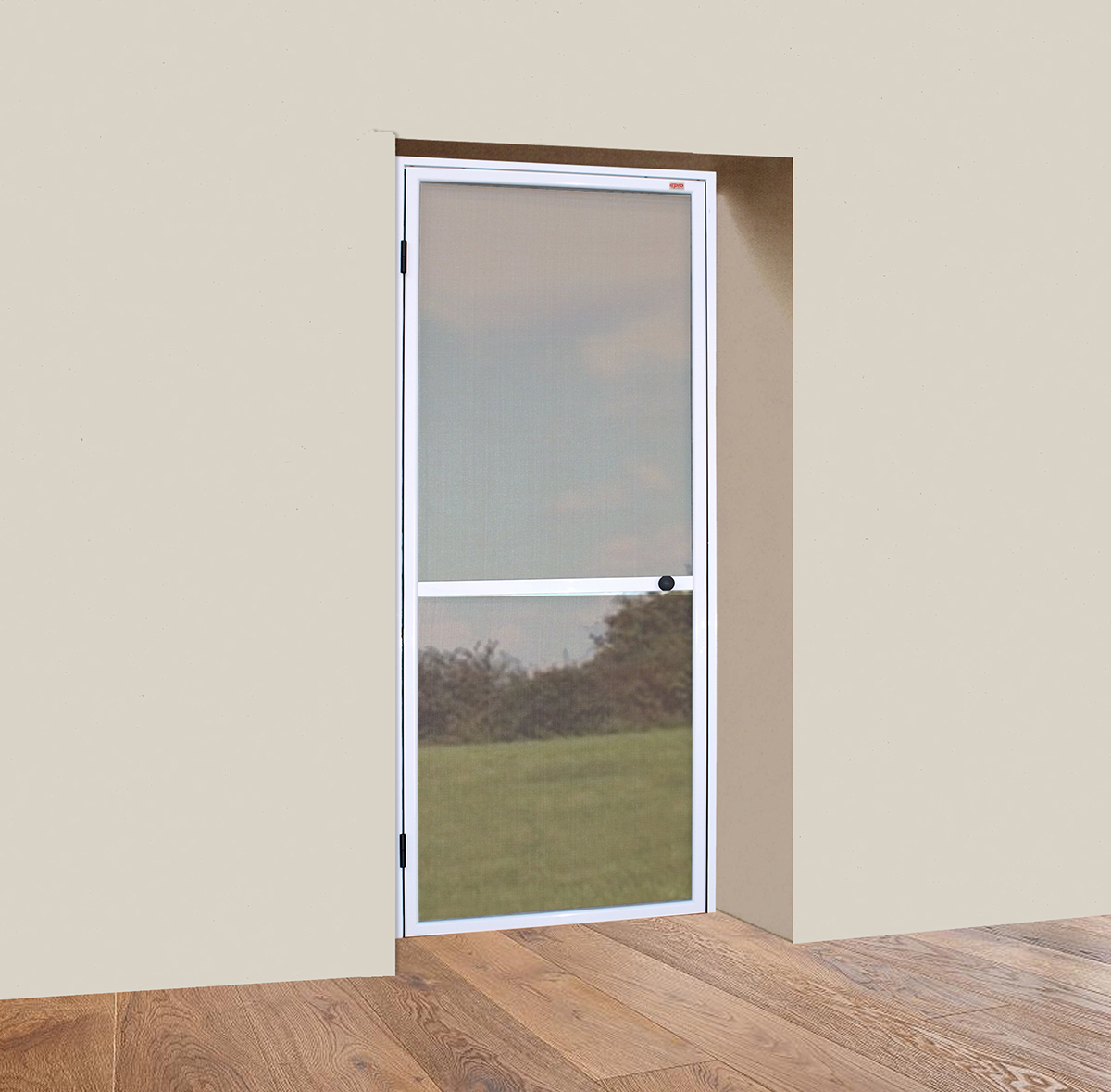 Porta practicable amb marc i frontisses